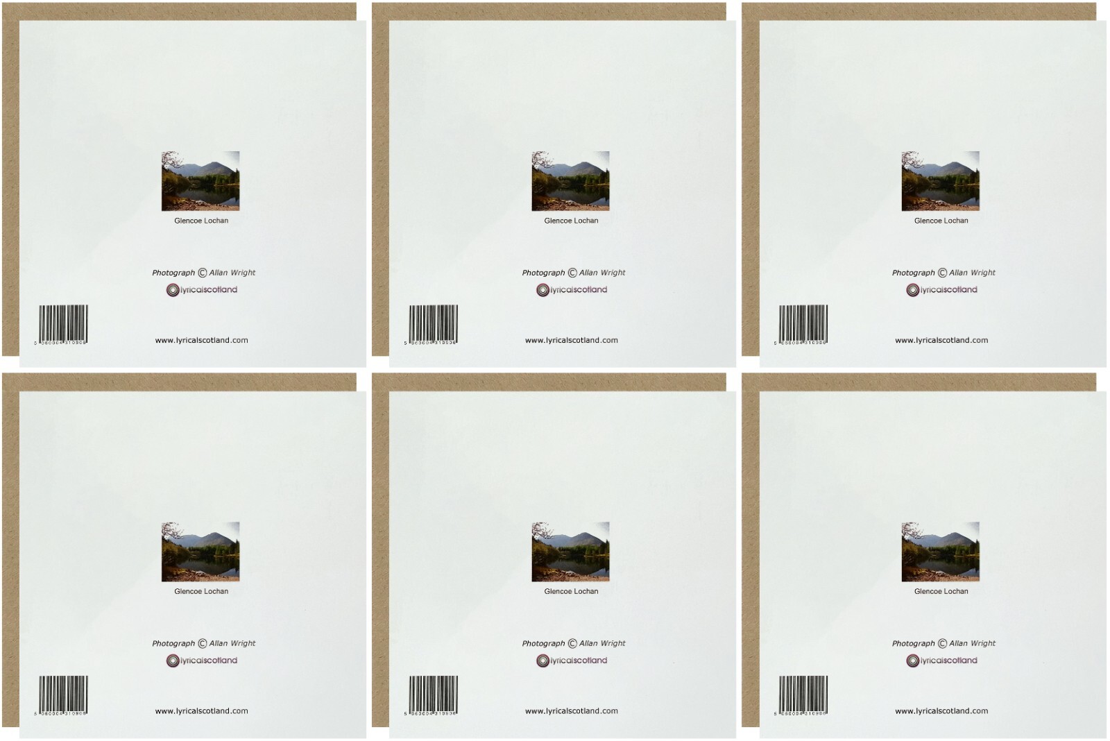 LYRICAL Scotland 6 Set Of 15cm x 15cm Glencoe Lochan Scene of Scotland Birthday