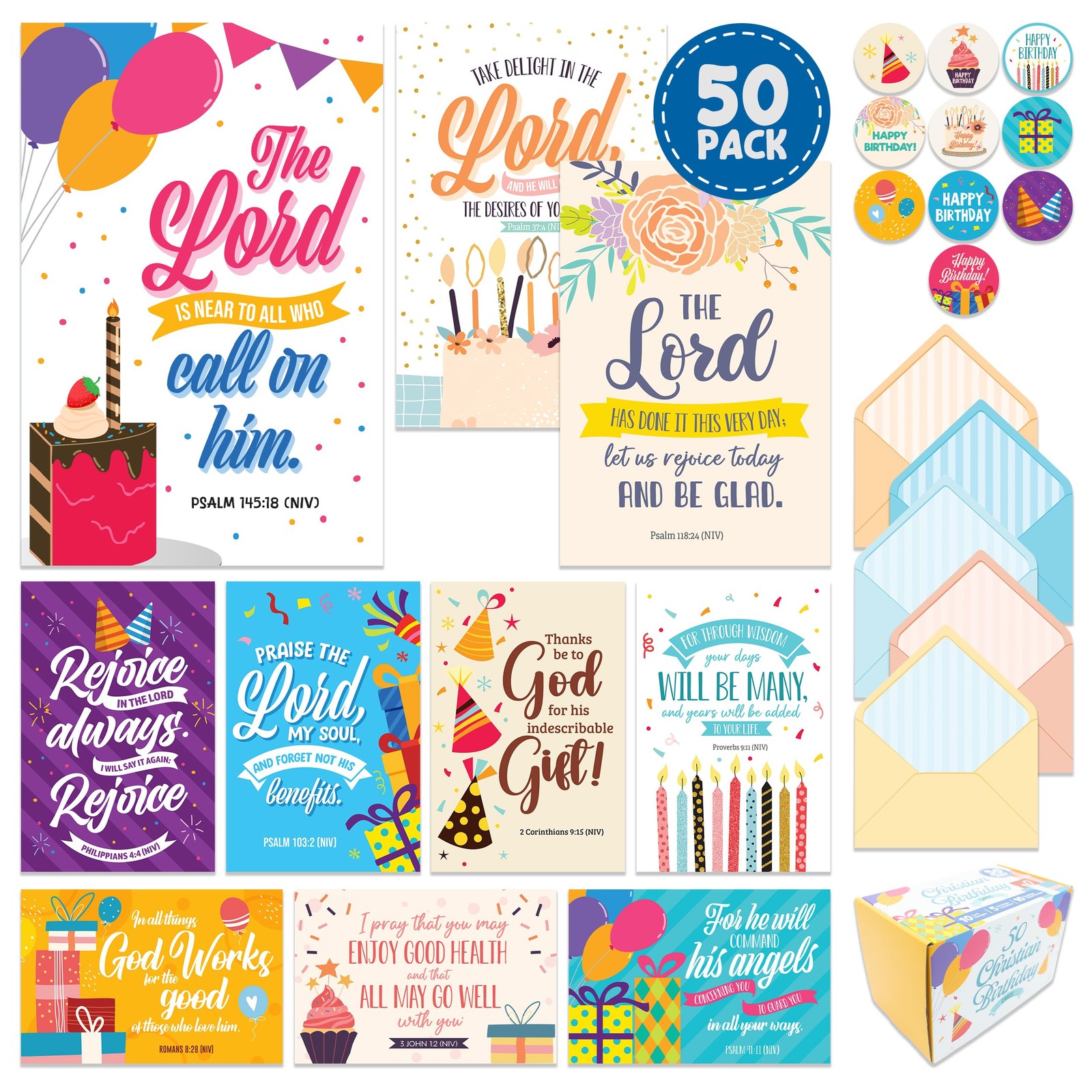Decorably 50 Pack 4x6in Religious Birthday Cards for 4×6 inches, Multicolor