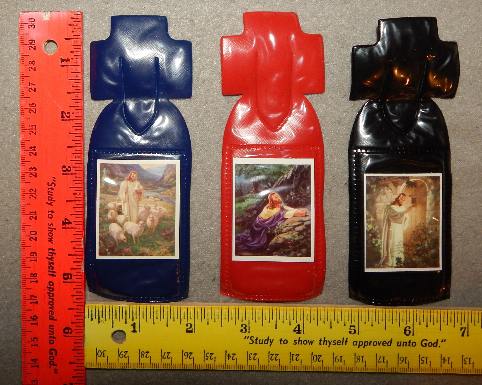 Vintage Lot of 3 Jesus Bookmarks (Shepherd, Door, Praying) (5 1/4″) new