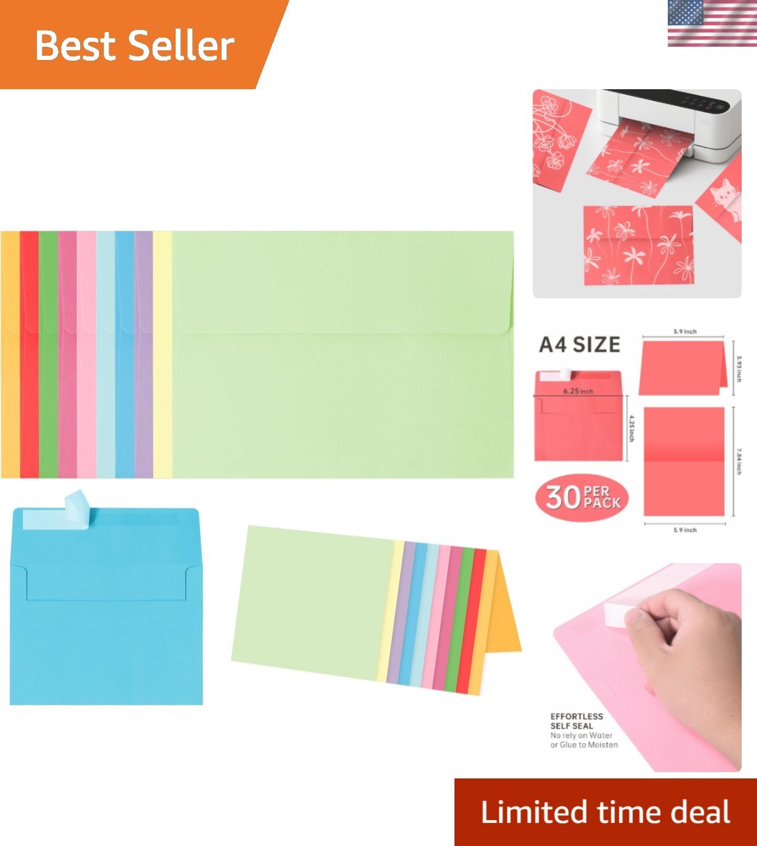 Blank Cards and Envelopes 4×6, 30 Pack 10-Color Assorted Invitation Folded Ca…