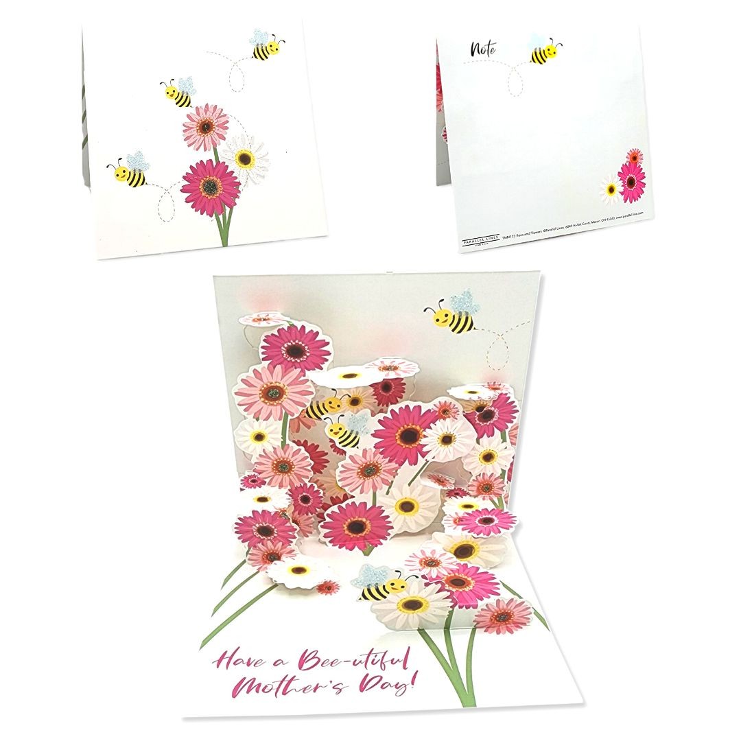 Mother’s Day Pop-Up Card w/ Custom Message & Postage Bees and Flowers