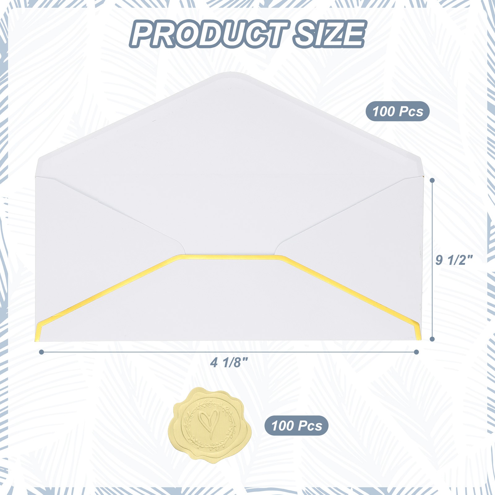 4 1/8 x 9 1/2 Inch Envelopes with Gold Border, 100 Pack V Flap, White