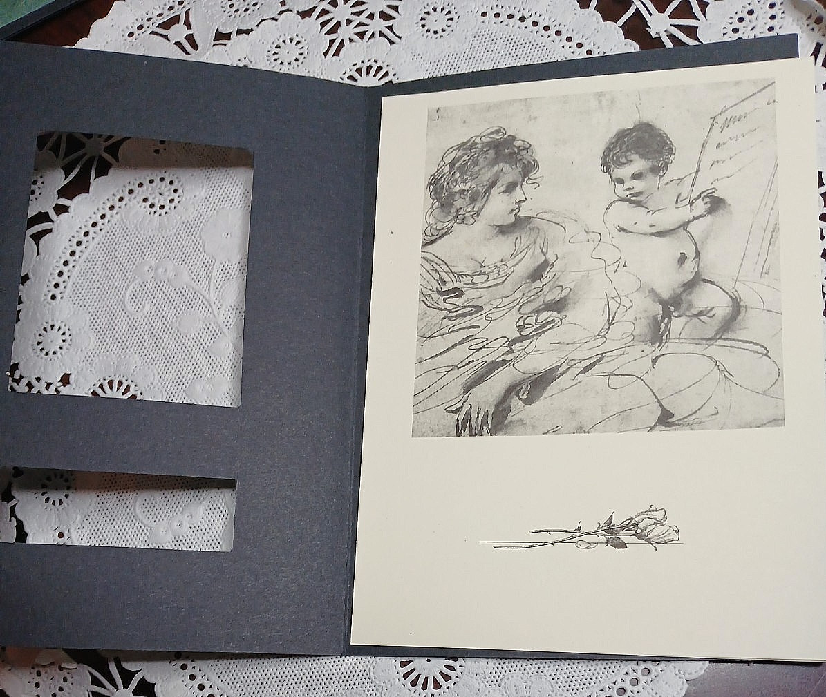 5 Mother & child Sketched Art- Window scene Blank Cards 6.25″ x 4″ w Envelopes
