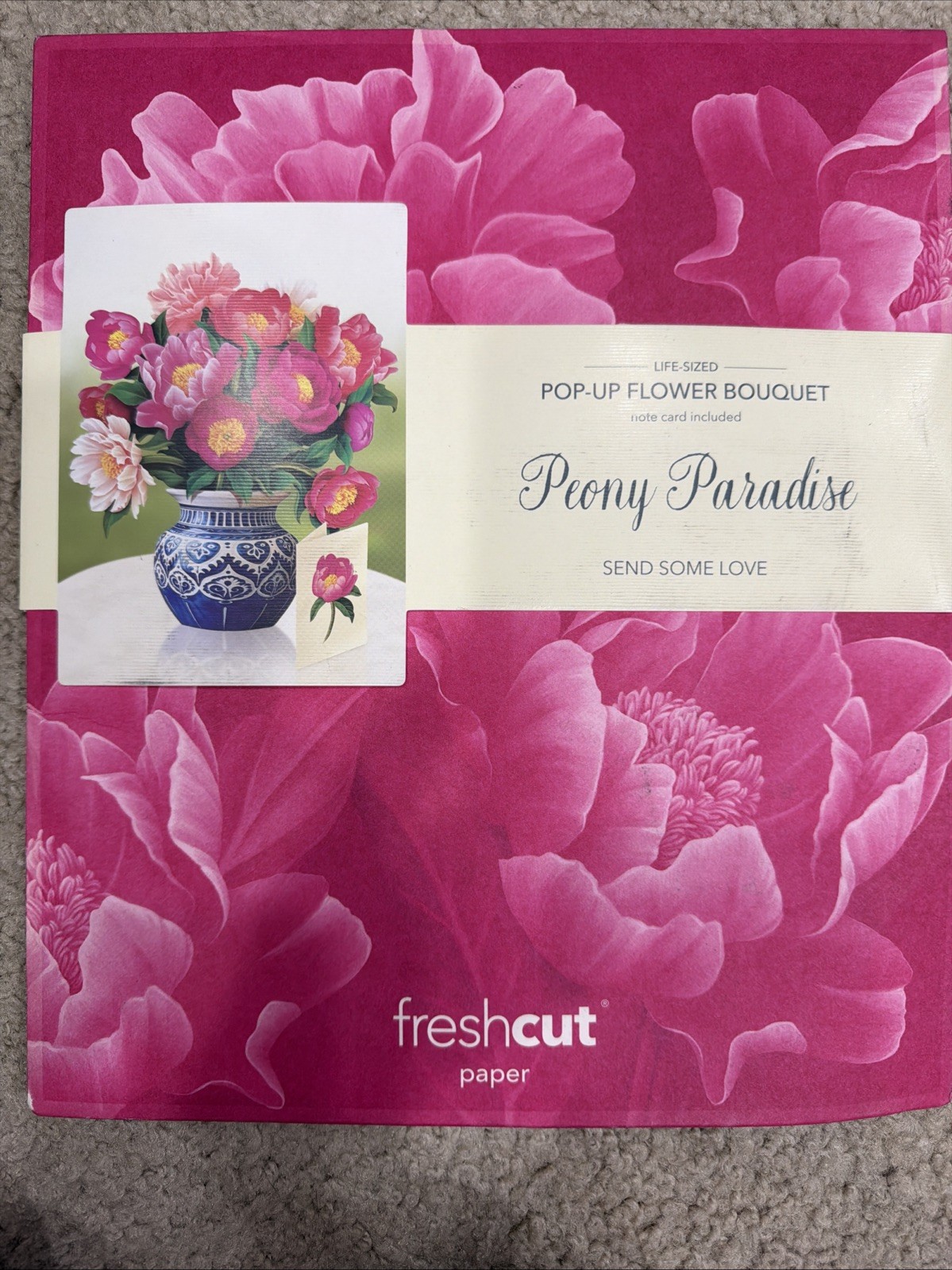 Pop Up Cards, Peony Paradise, 12 Inch Life Sized Forever Flower Bouquet 3D Po…