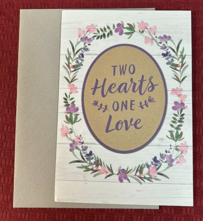 Wedding Day Greeting Card & Envelope ~ Two Hearts, One Love