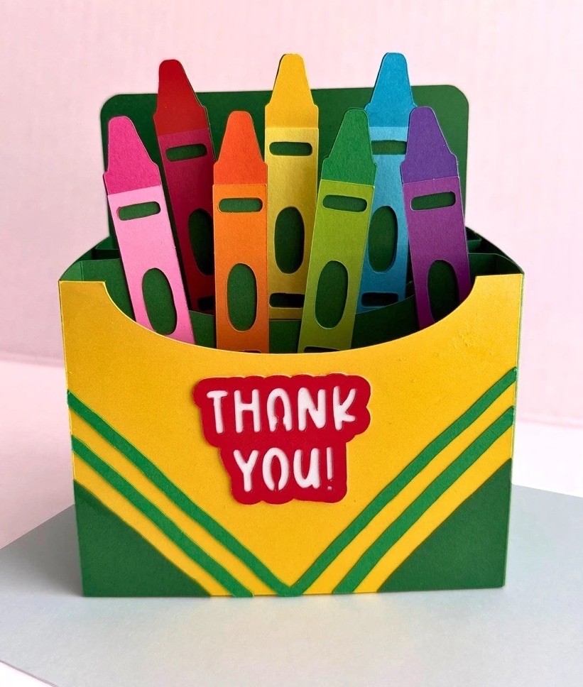 Handmade Pop Up Crayon Thank You Card | Teacher Appreciation | School Thank You