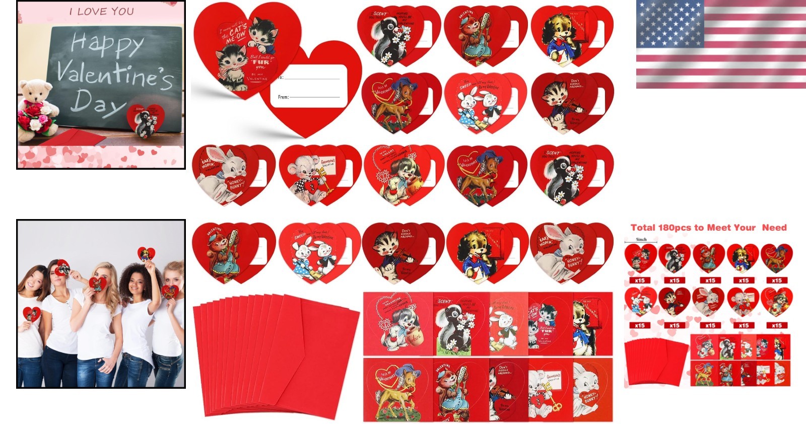 150 Vintage Valentine’s Day Cards with Animal Patterns & Envelopes – Perfect …