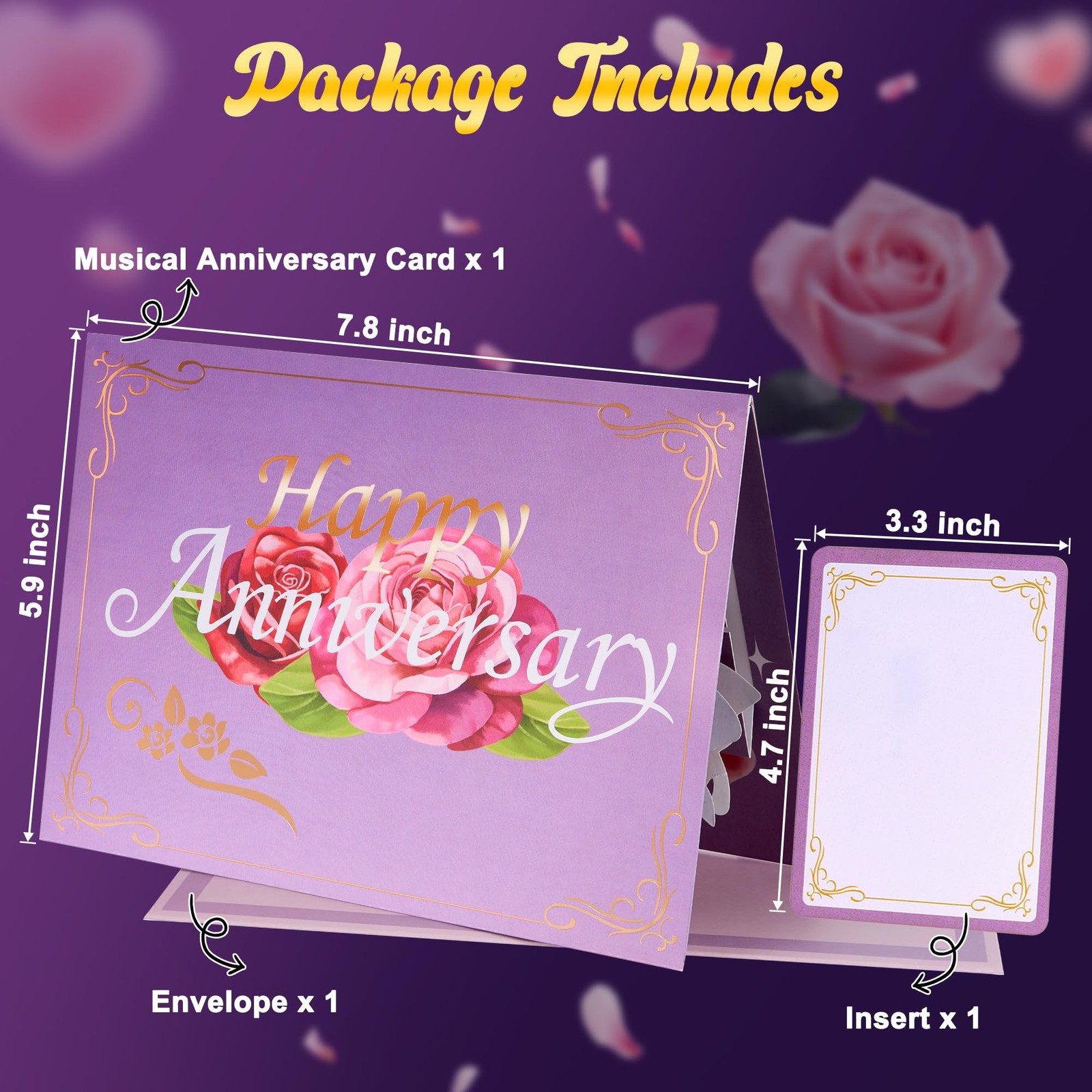 Happy Anniversary Card With Lights Music, 3D Pop Up Flowers, Multicolor