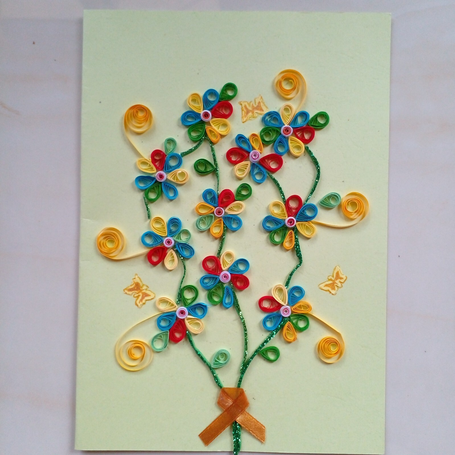 Hand Made Paper Quilled Folded Multicolor Flower Greeting Card from Sri Lanka