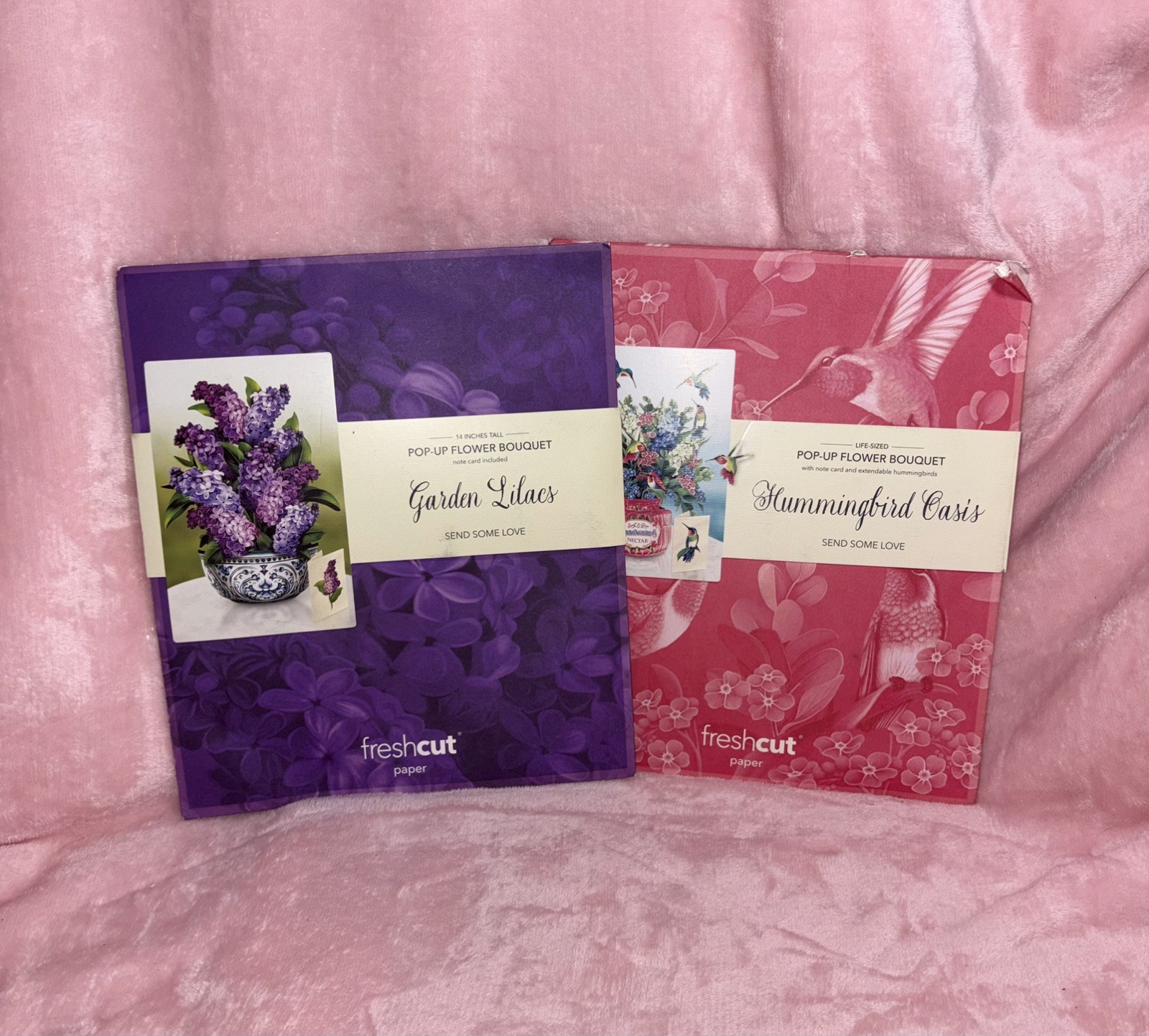 NEW Garden Lilacs & Hummingbird Oasis Freshcut Pop Up Paper Flower Bouquet