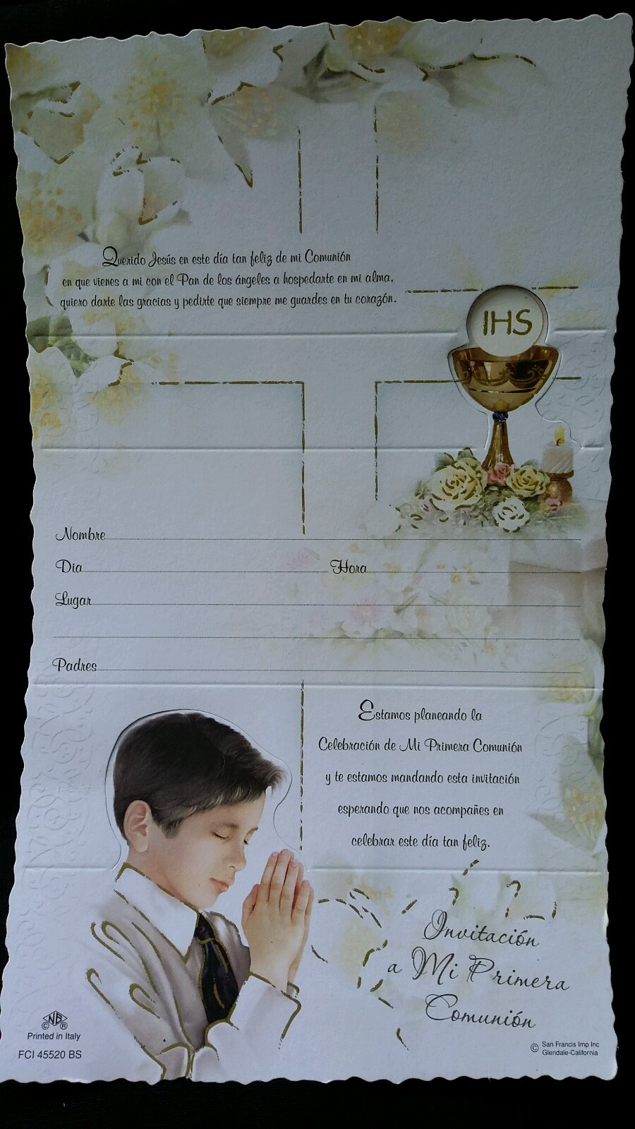 Invitaciones de Primera Comunion (Spanish First Communion Invitations)Nino