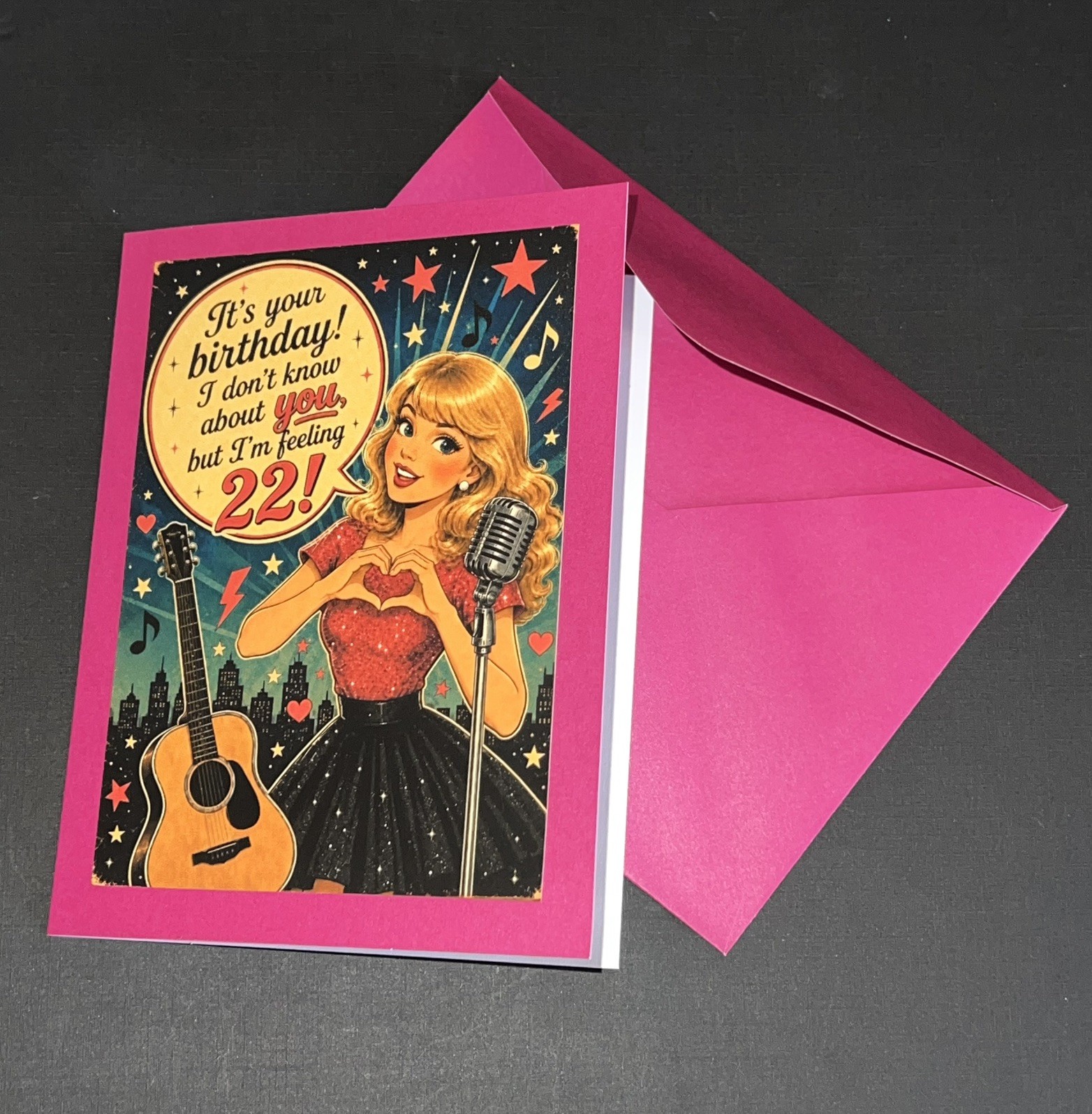 Cartoon Taylor Swift inspired Birthday Card 4.25” x 5.5” envelope