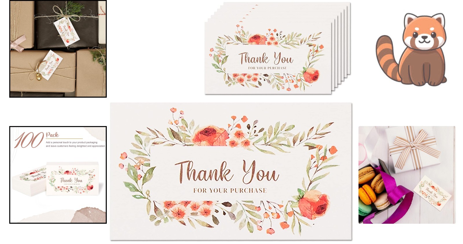 Elegant Floral Thank You Cards – 100 Pack 2×3.5 Inch Inserts for Packaging