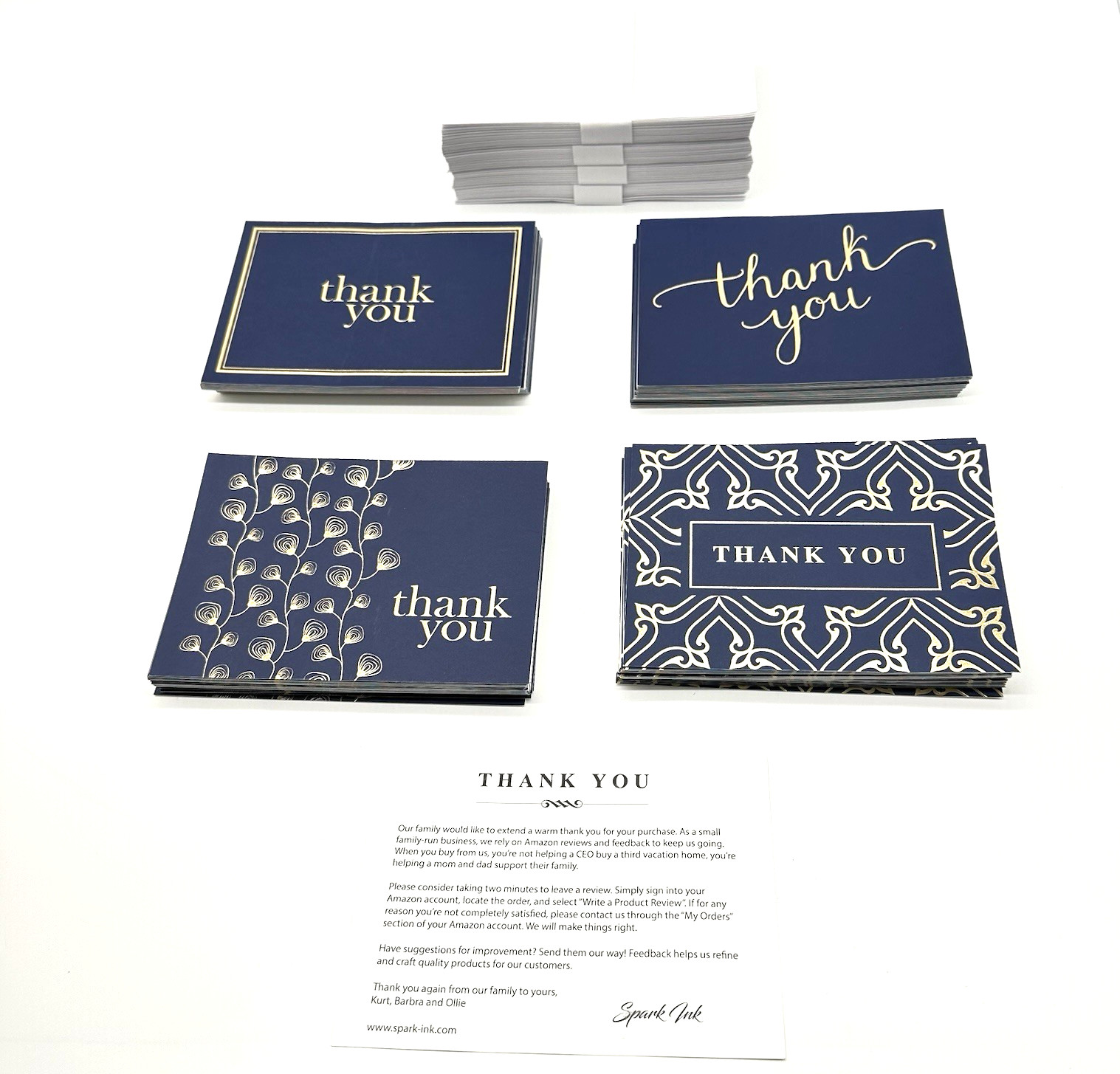 114 Pack Thank You Cards with Envelopes Navy Blue Bulk Blank Cards Gold Foil 4X6