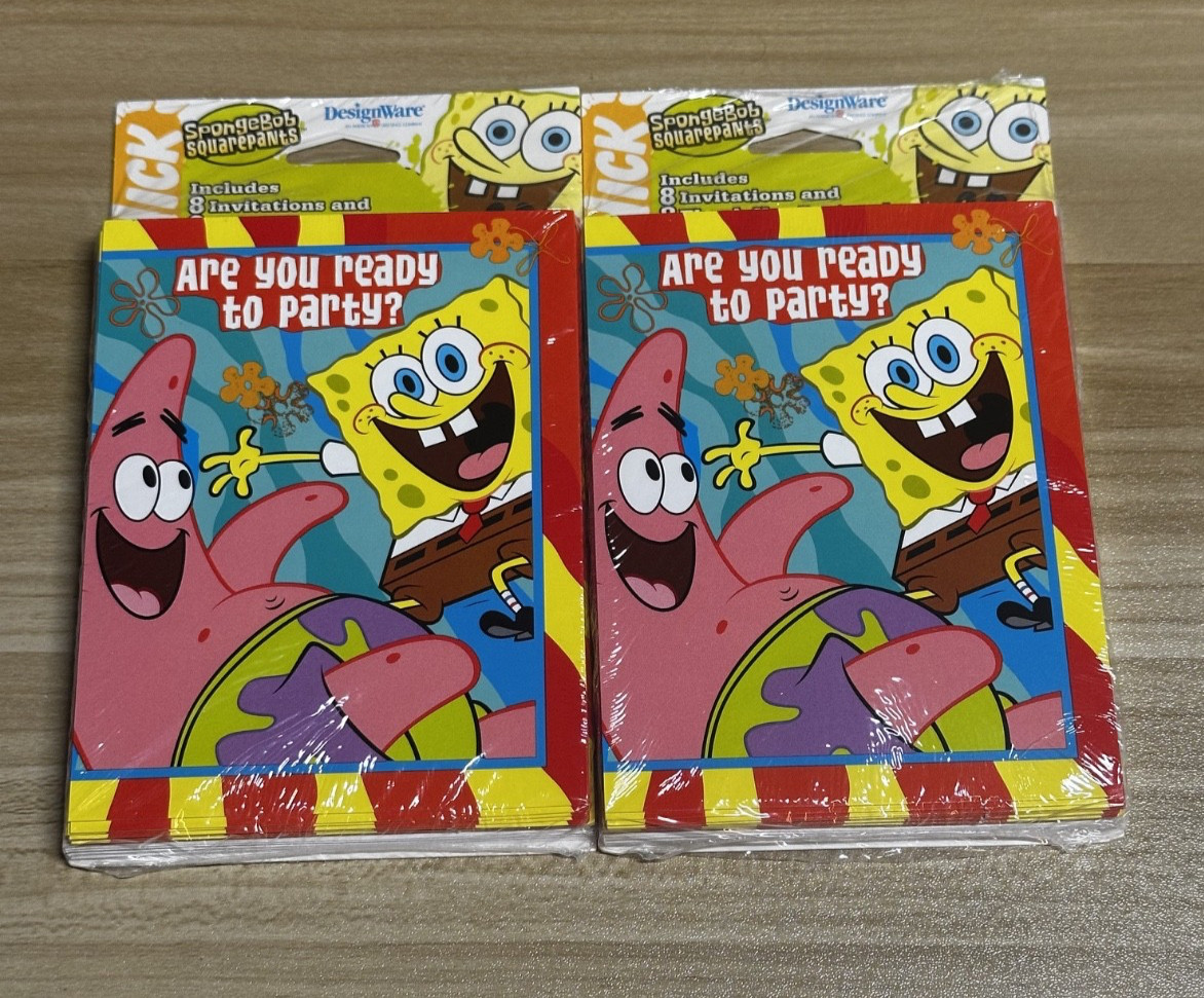 2 PACKS Nickelodeon SpongeBob Squarepants Party 8 Invitations & Thank You Cards