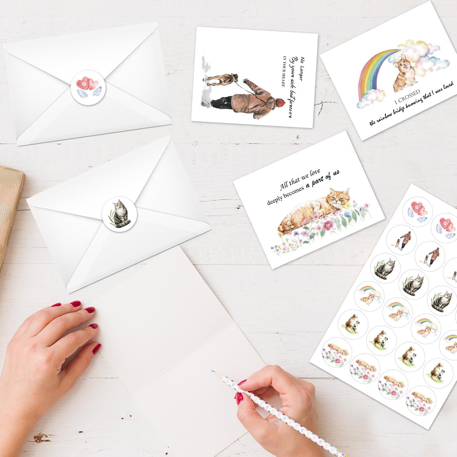 Pet Sympathy Cards Set – 24 Pack Sympathy Cards with Envelopes Stickers Sympathy