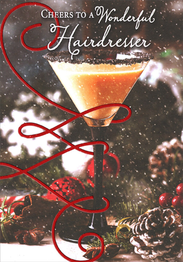 Designer Greetings Cocktail Glass Swirling Red Foil Hairdresser Christmas Card