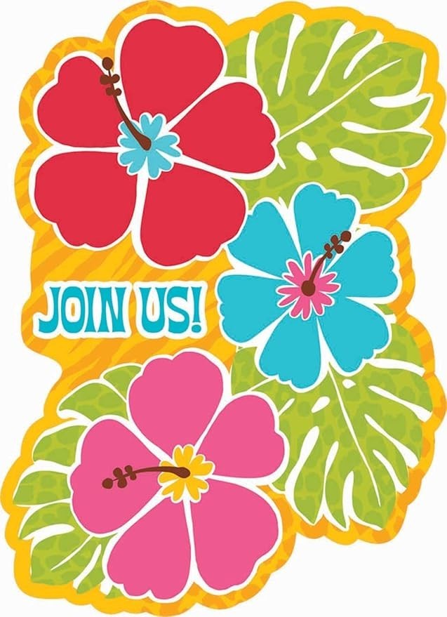 Amscan Bright Hibiscus Party Invitation Cards, 6.25 x 4 7/8 , 20 Ct.
