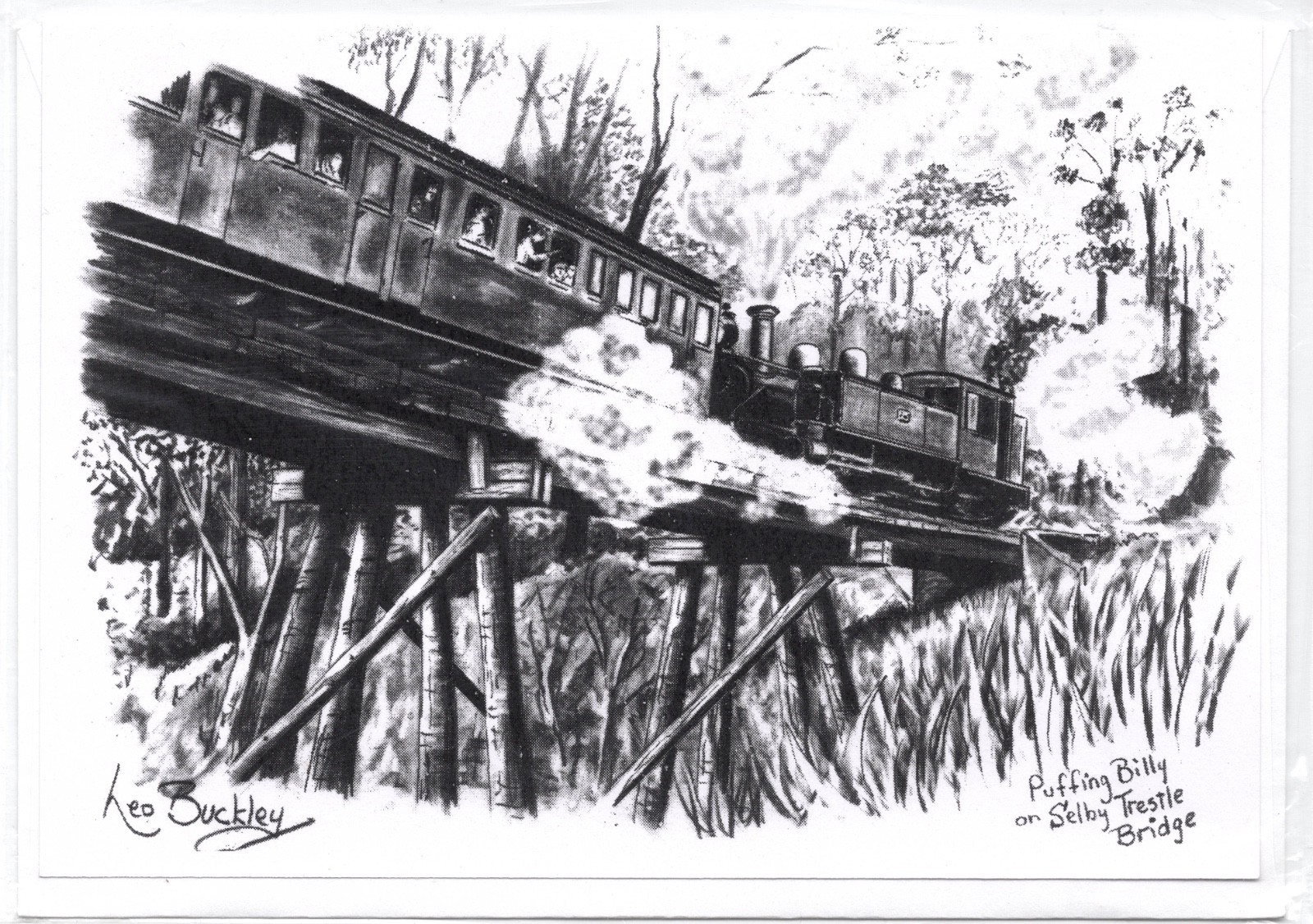 Australian – Belgrave : Puffing Billy Railway Scene Greeting Card by Leo Buckley