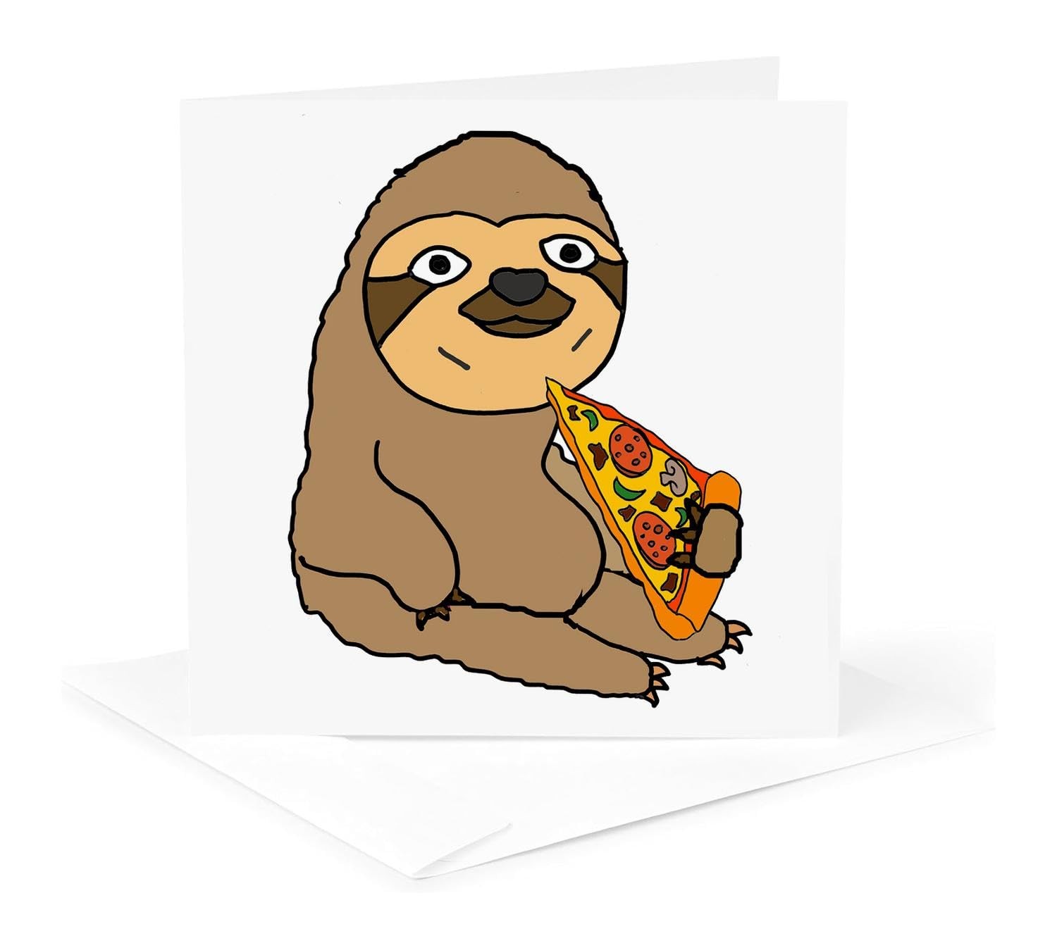 Greeting Card – Funny Cute Sloth Eating Pizza Slice – Funny