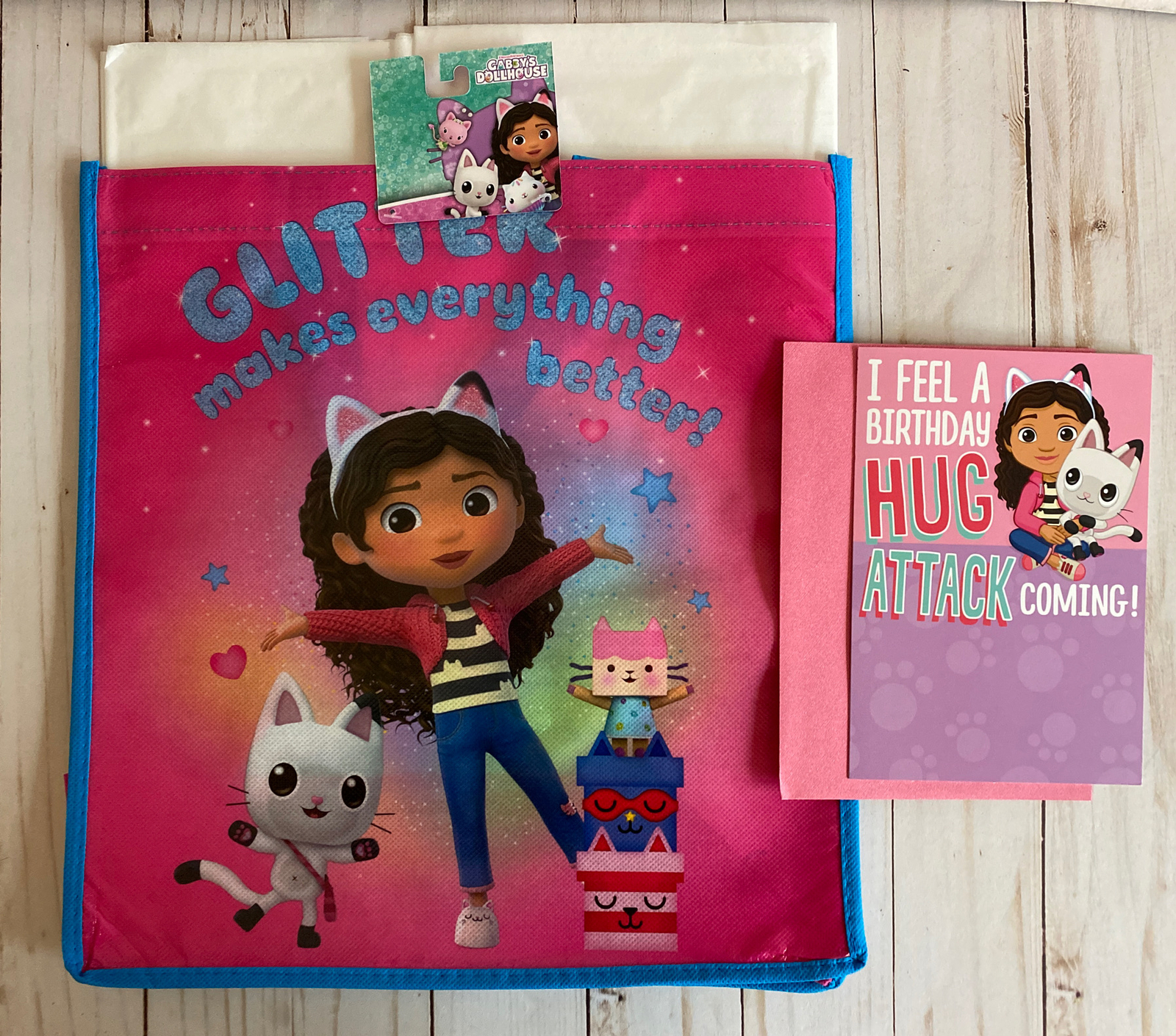 Gabby’s Dollhouse Happy Birthday Card + Reusable Gift Bag With Tissue Paper New