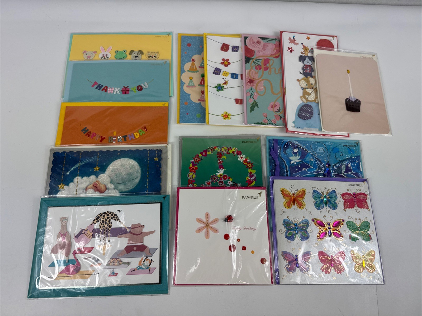Lot of 14x Papyrus Cards – Gift New, Sealed Birthday Thank You Blank