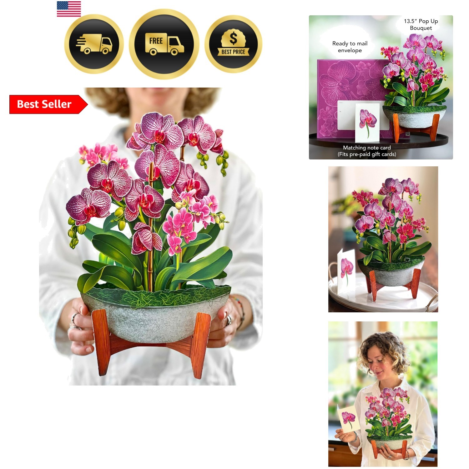 Pop Up Cards, Orchid Oasis, 12 Inch Life Sized Forever Flower Bouquet 3D Popu…