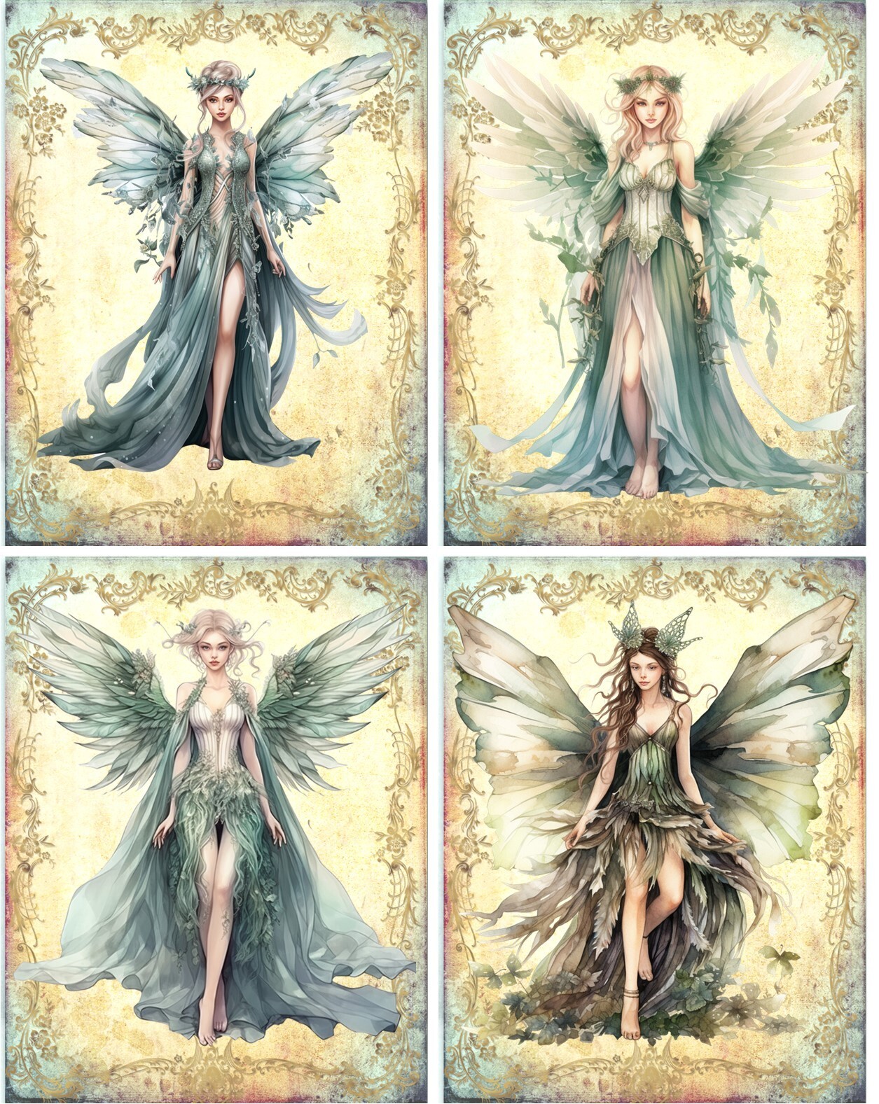 8 Fairy Fairies Vintage Victorian glossy blank note card envelopes organza bag