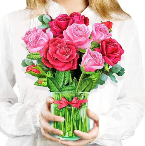 Pop Up Flower Card, 3D Greeting Card – Red Rose Bouquet – For 12 inch,