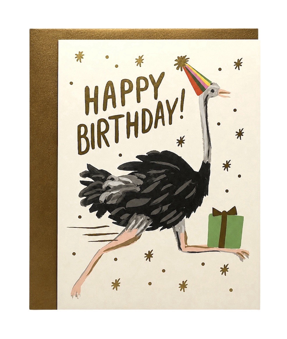 RIFLE PAPER CO Birthday Ostrich Birthday Card, Folded Blank A2 Card & Envelope