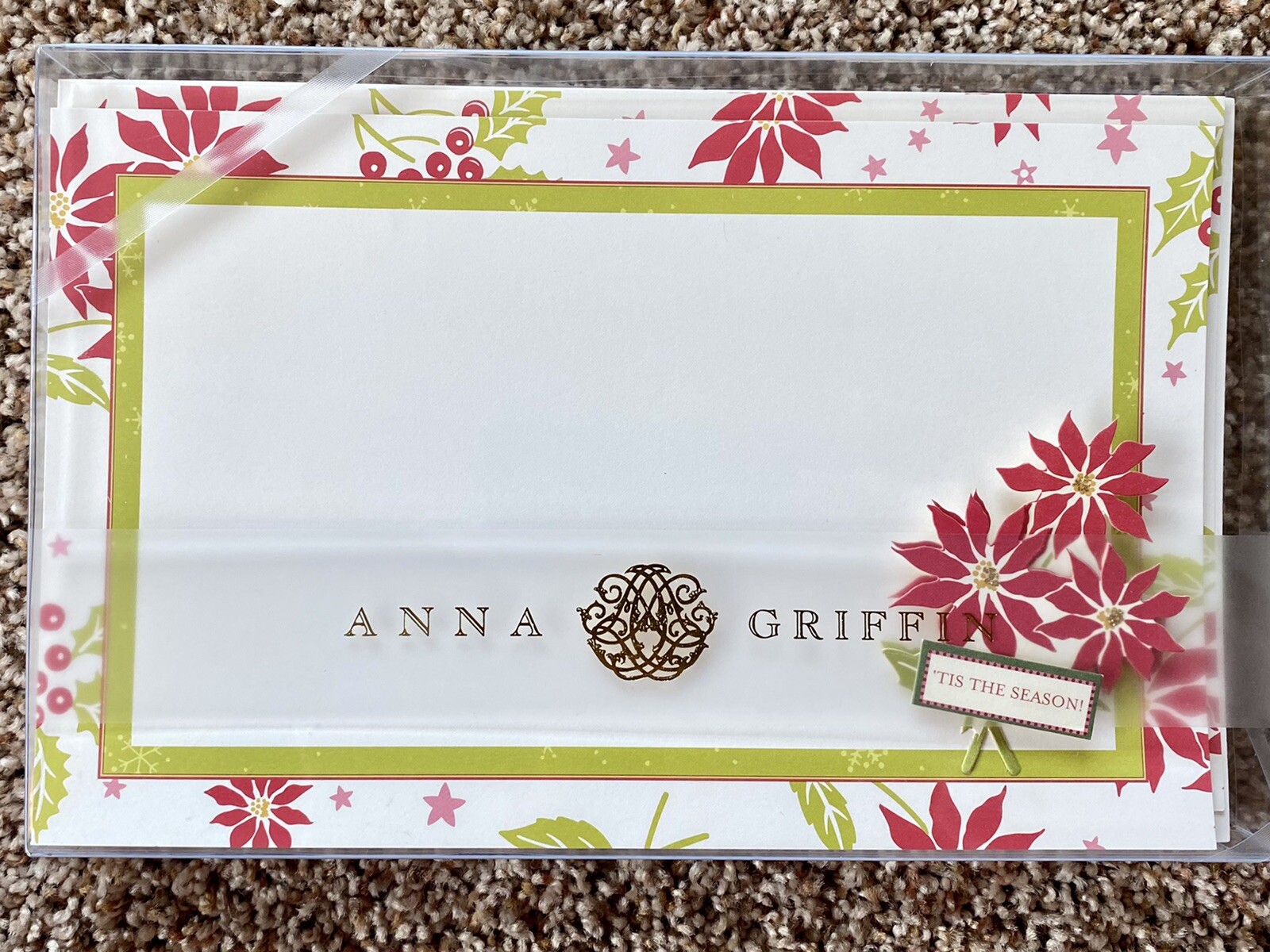 Anna Griffin Christmas Cards w Embellishments Poinsettia Tis The Season Set/10
