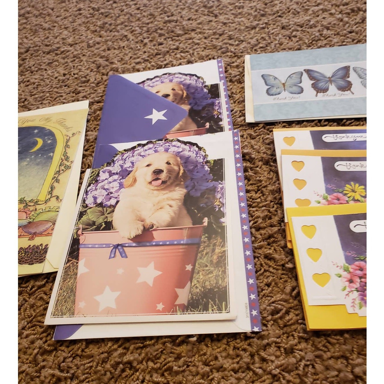 Thank You Greeting Cards Lot Set of 6 Appreciation Puppy, Butterfly, Floral