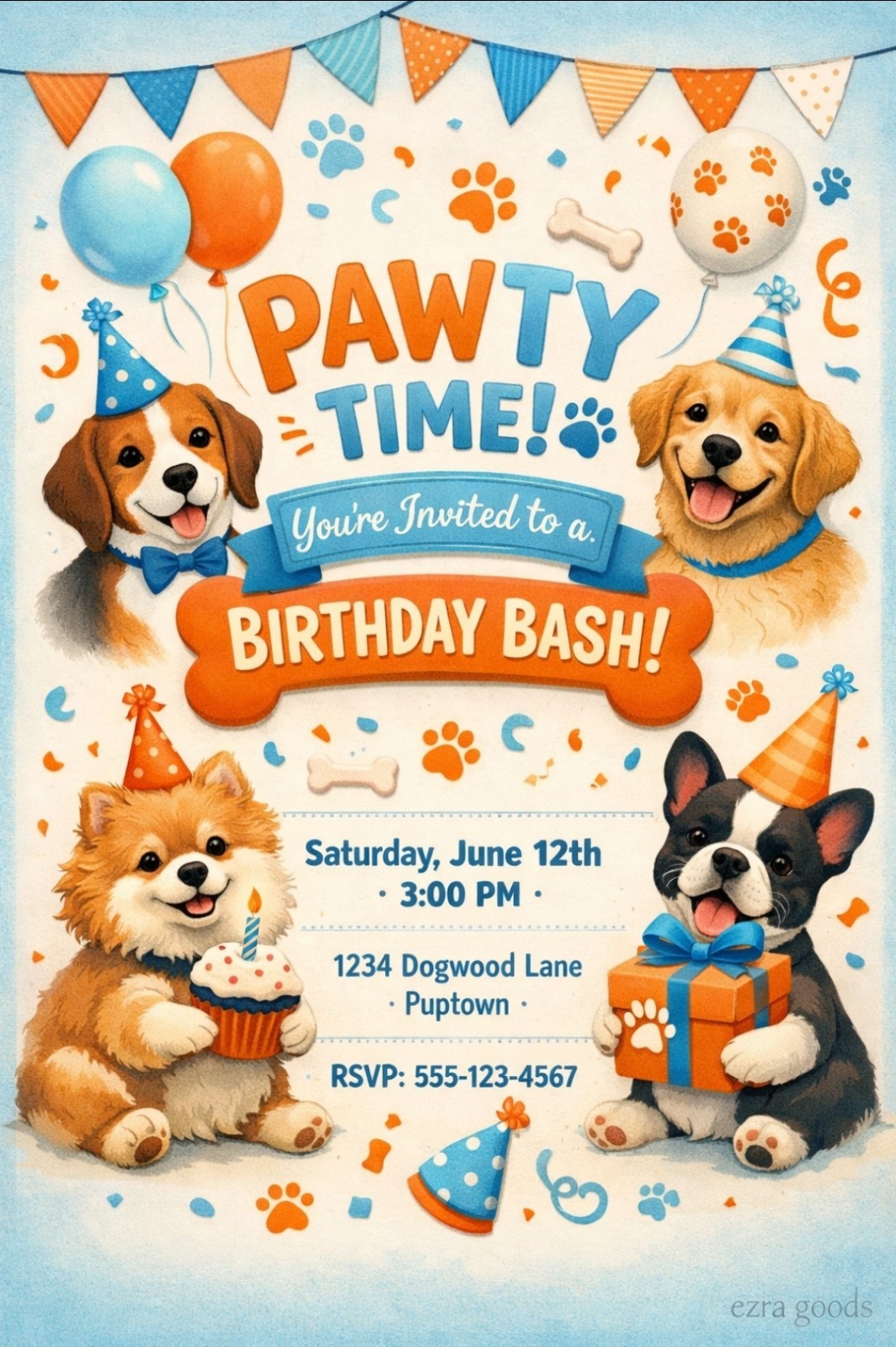 Digital Ezra Goods Birthday Invitation Flat Card Animals & Bugs Theme Multicolor
