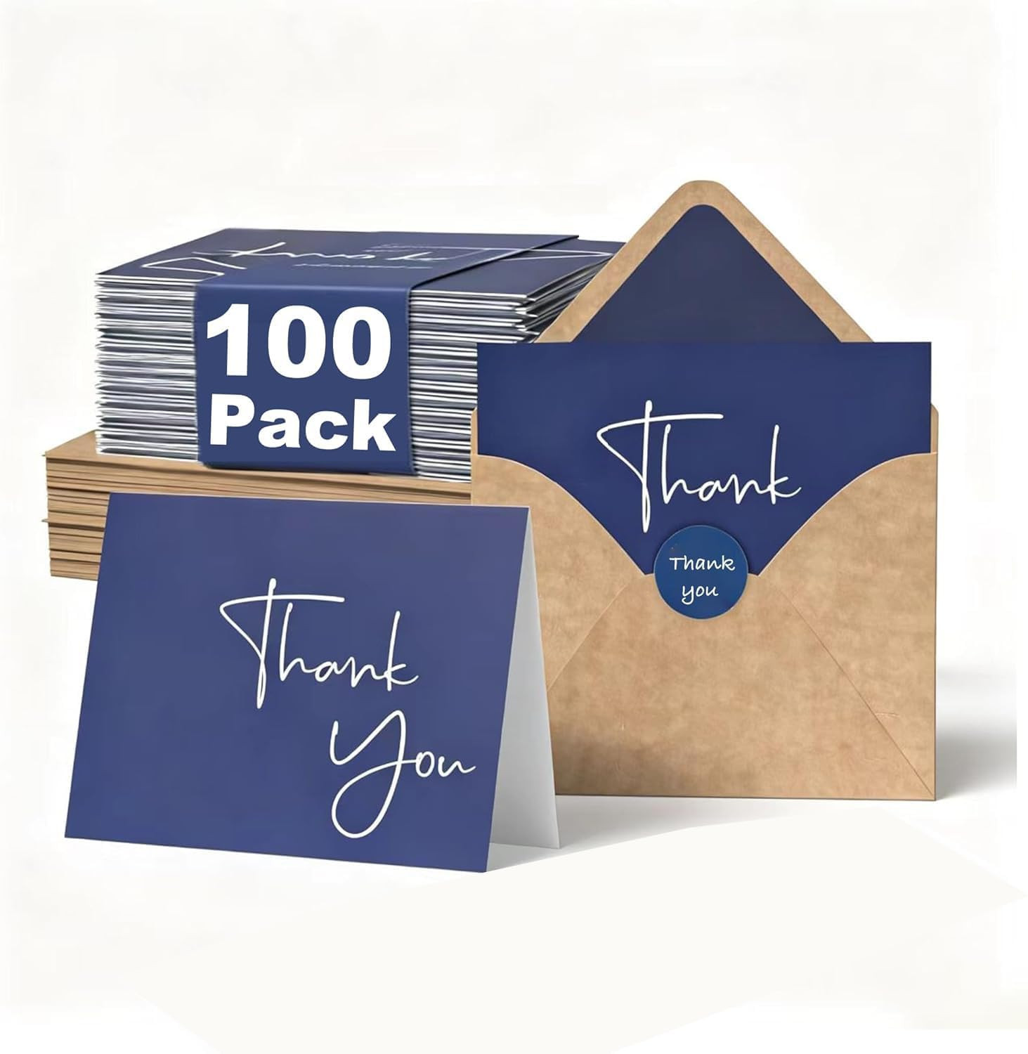 100 Pack Thank You Cards with Envelopes Bulk Set & Stickers – 4X6 Inch Blank Tha