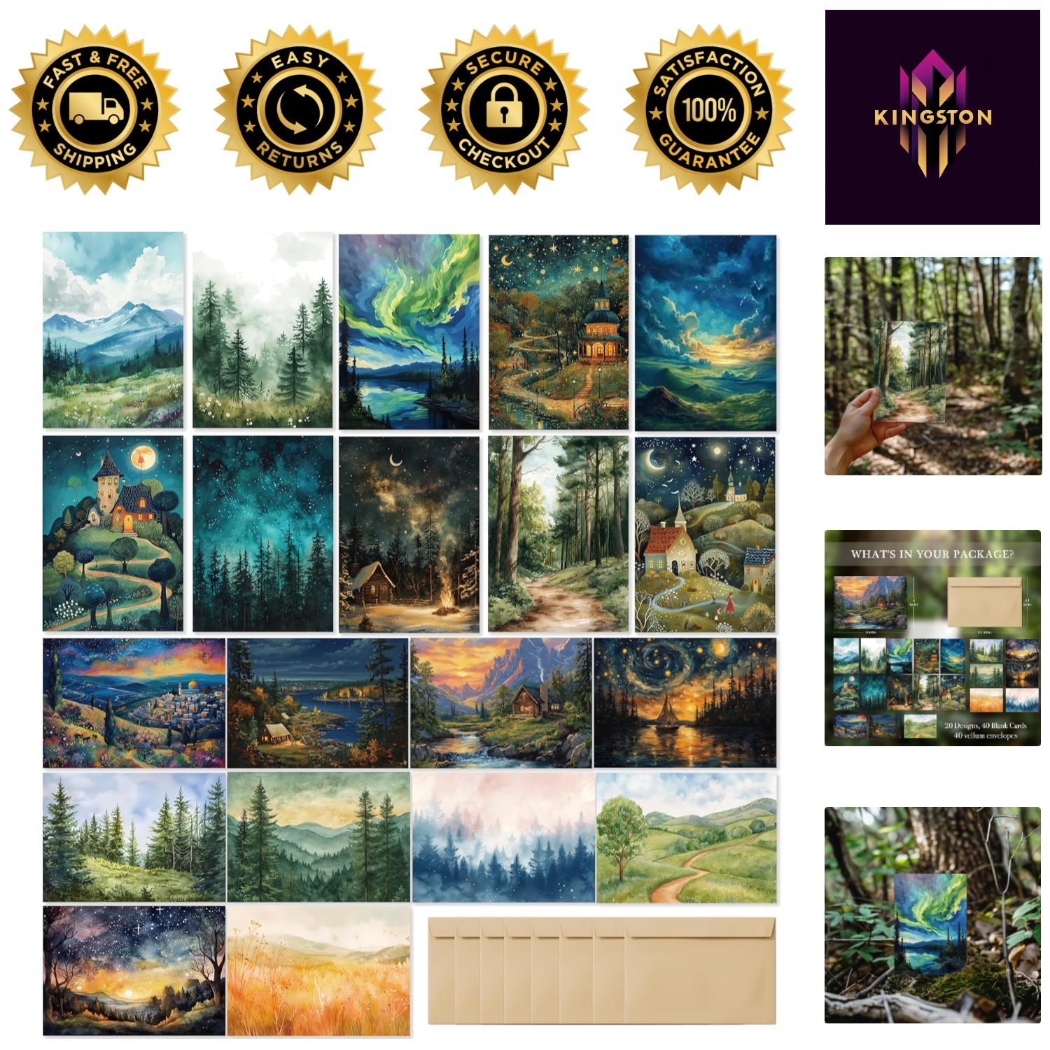 Exquisite Watercolor Note Cards: 40 Blank Canvases with Stylish Envelopes