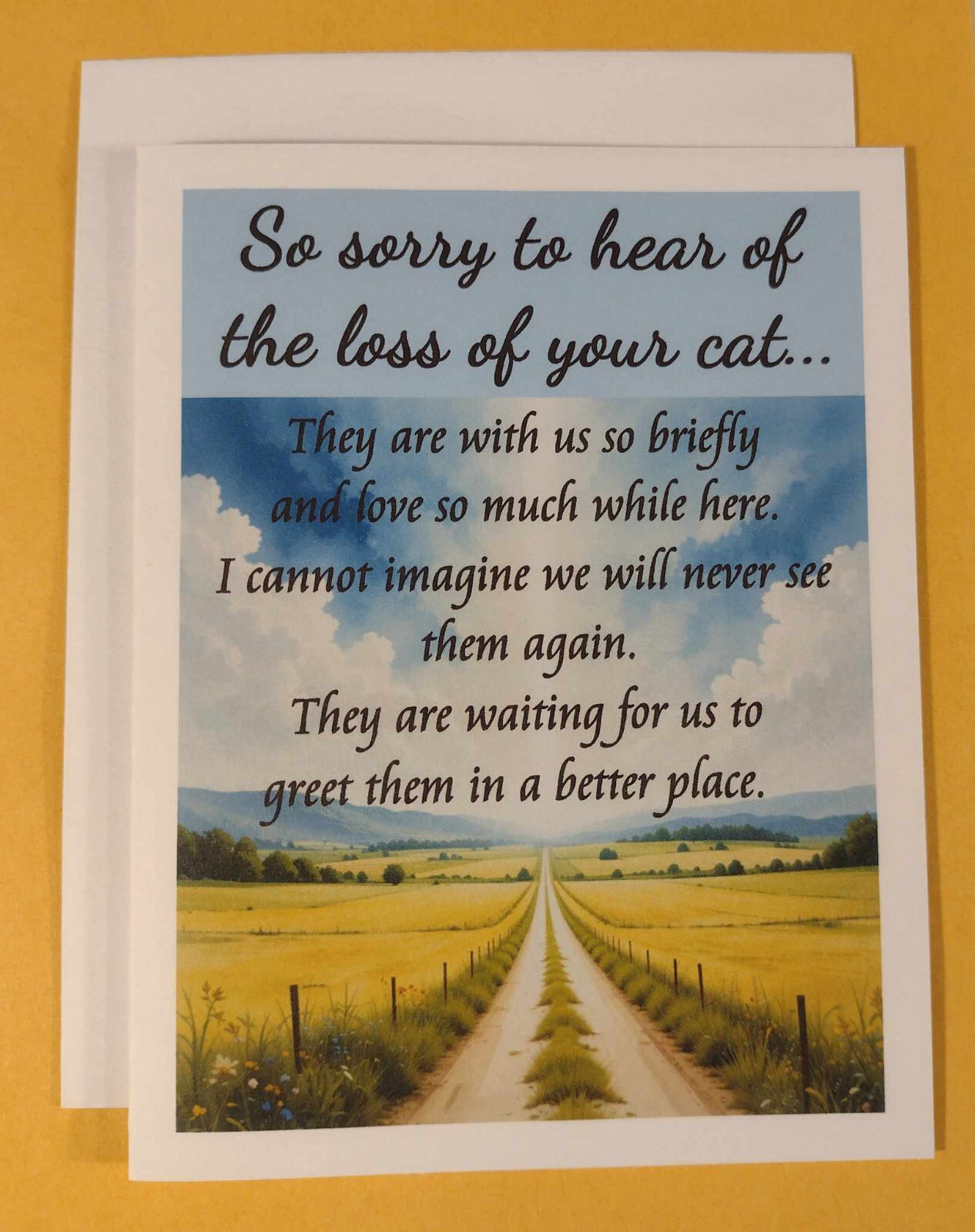 Loss of Cat Sympathy Greeting Card, 4.25″ x 5.5″, A2 Size, Blank Inside