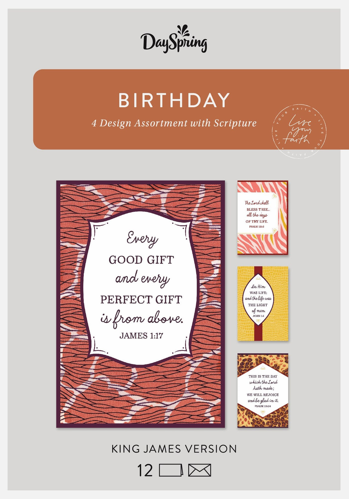 U0058 – DAYSPRING Animal Print – Birthday Cards 12 Cards w/Scripture 4 Designs