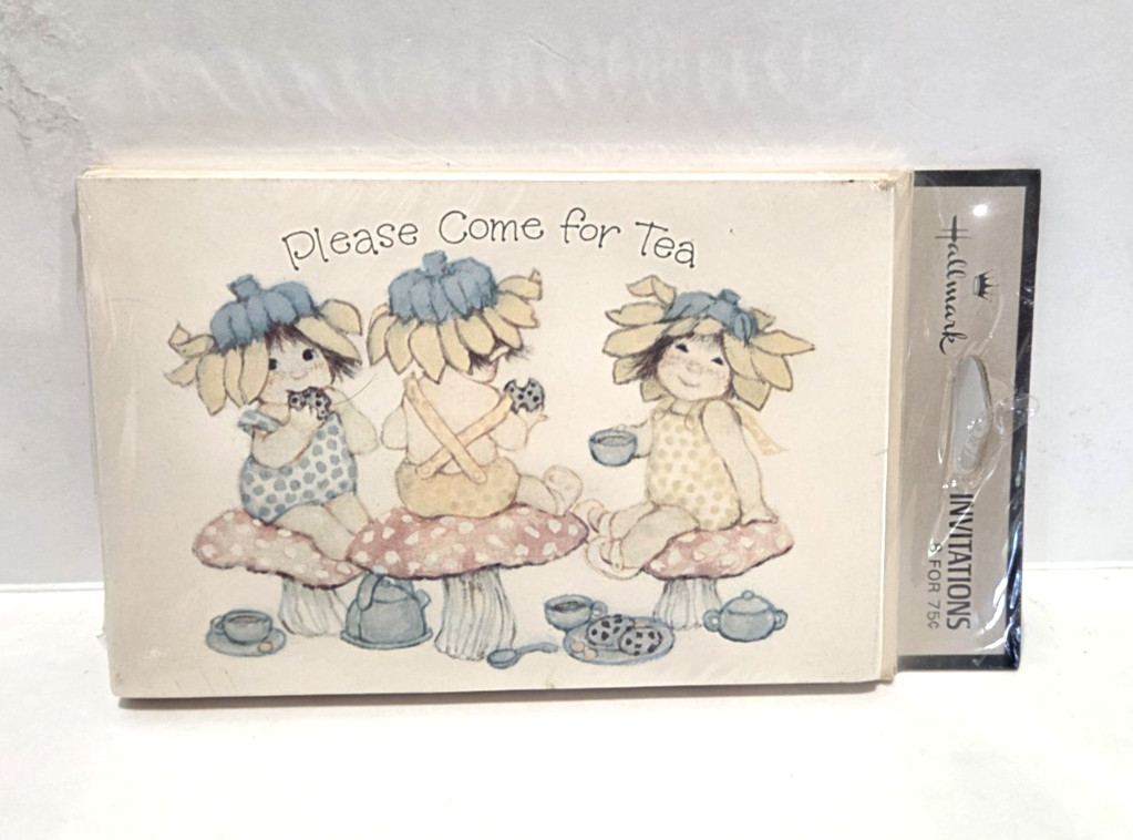 70’s VTG Hallmark Tea Party Invitations Pack of 8 New Sealed Sunflower Children