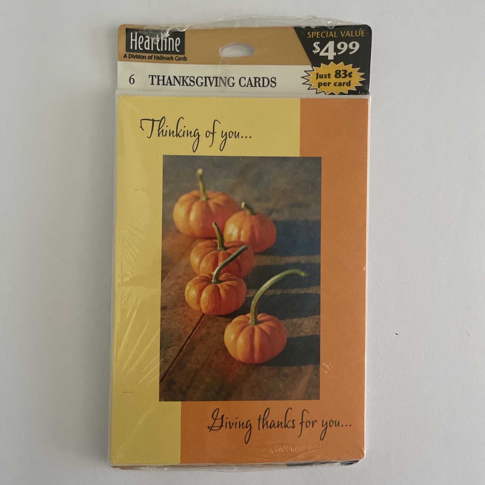 Vintage Hallmark Heartline Pumpkin Thanksgiving 6 Cards & Envelopes