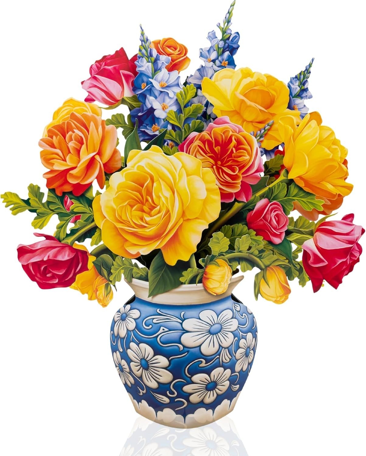 3D Pop Up Card Sorbet Roses 12 Inch Floral Gift with Blank Notecard and Envelope