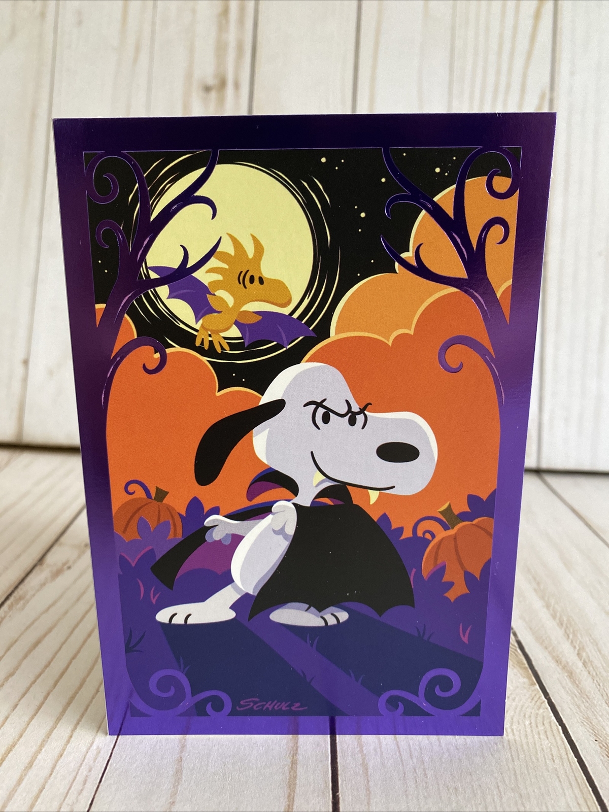 Happy Halloween Snoopy + Woodstock Fang-Tastic Vampire Hallmark Card New Kids