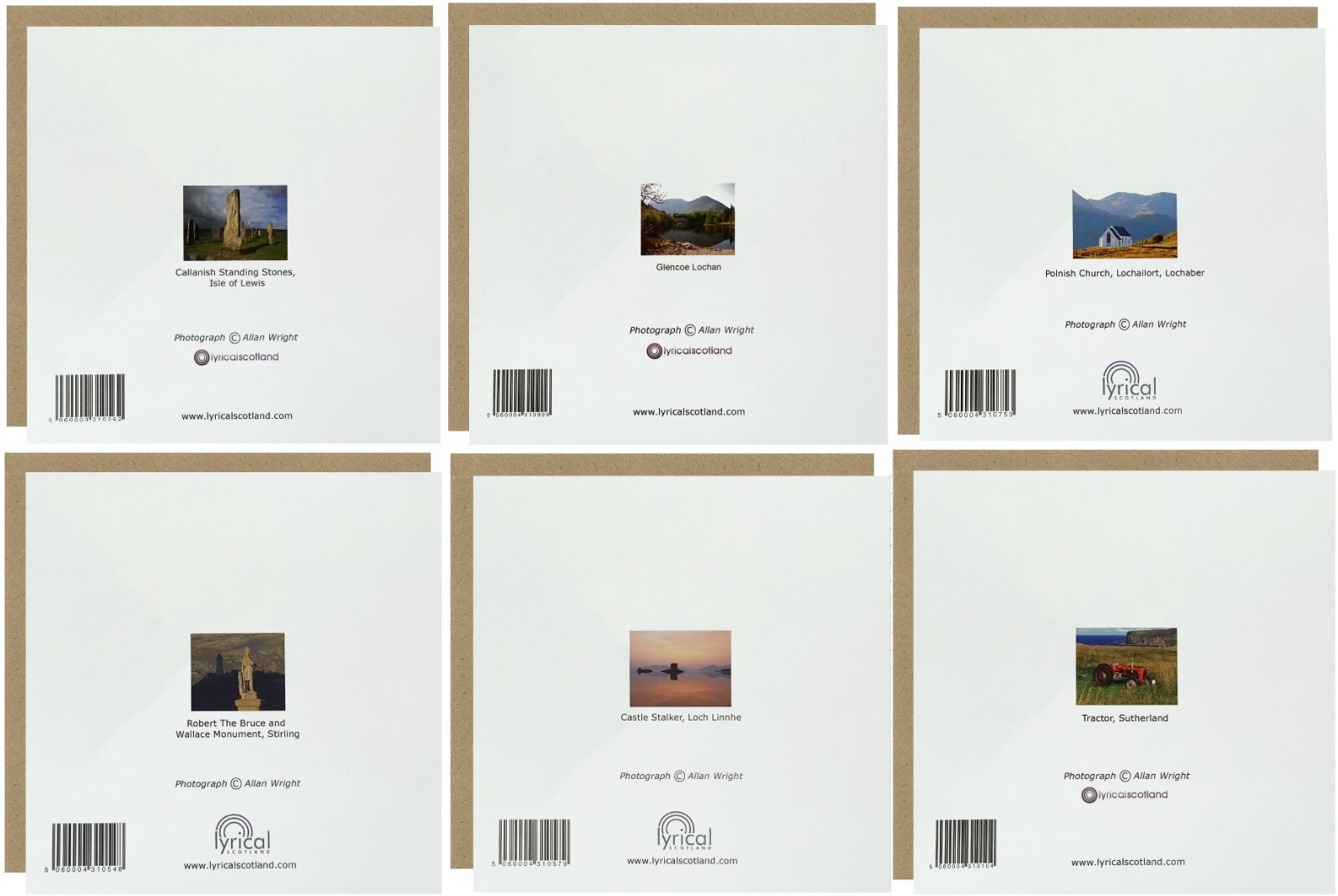 LYRICAL Scotland 6 Set Of 15cm x 15cm Mixed set Scene of Scotland Birthday