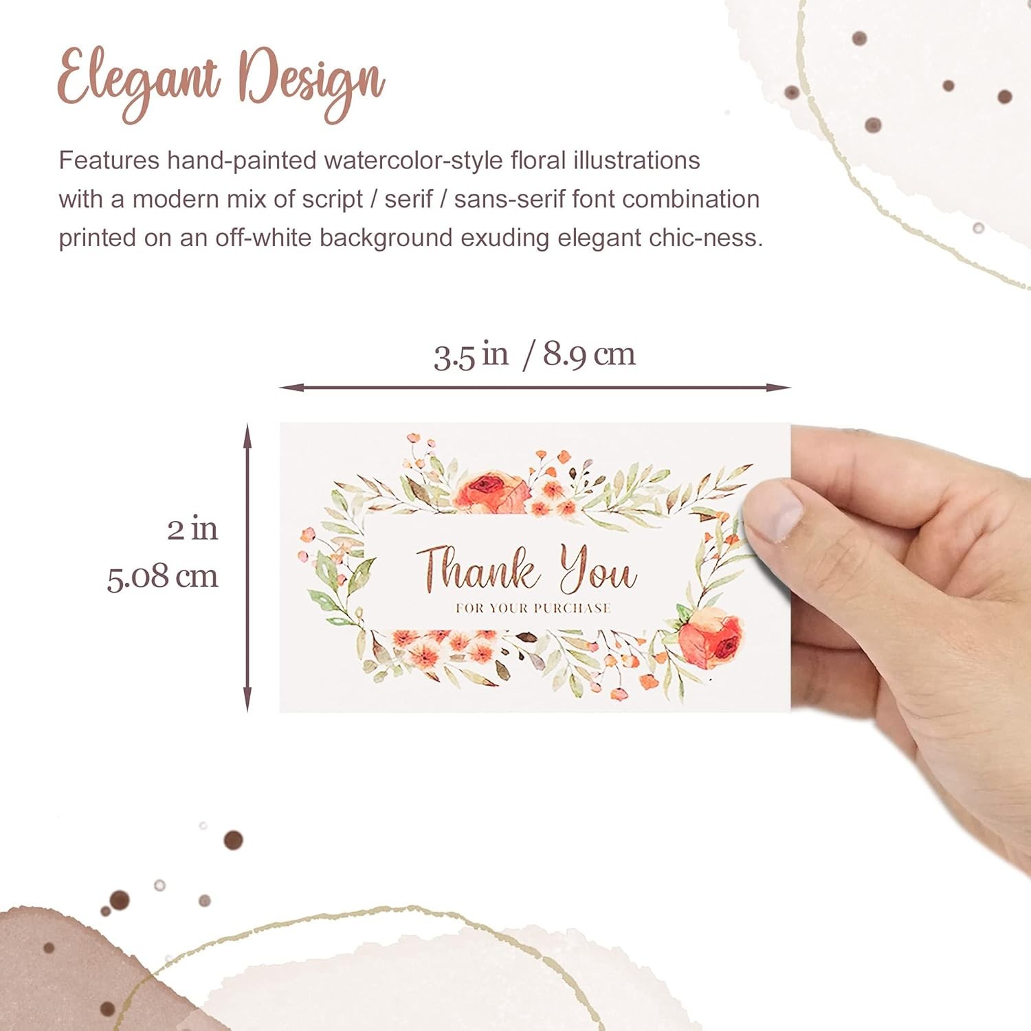 100 Pack Thank You For Your Order Cards Floral Business Insert Cards 2×3.5 Inch