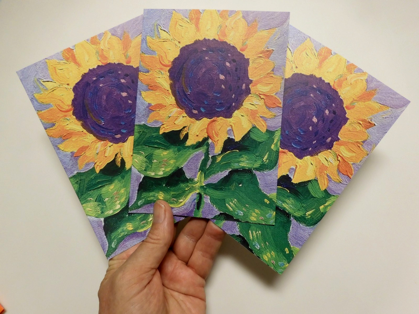 3 RSVP BLANK CARDS Colorful Delightful Large Sunflower All Occasion Cards