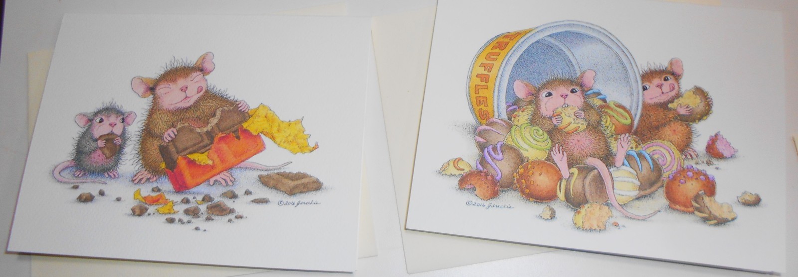 2 HOUSE MOUSE DESIGNS Note Cards + Envelopes 5 1/2″ x 4 1/2″ UNUSED