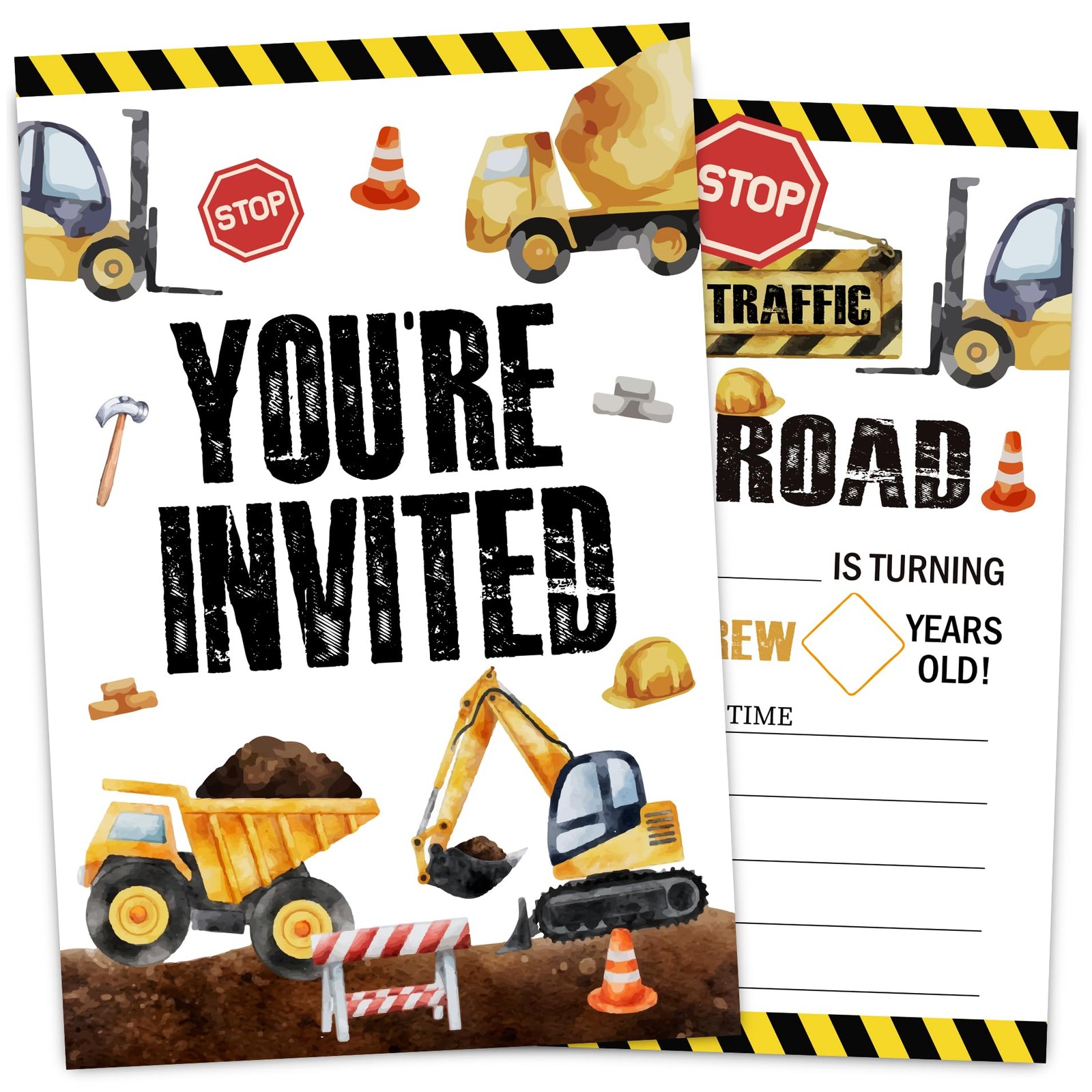 30 PCS Construction Dump Truck Birthday Invitations Cards Envelopes 4×6 Inch