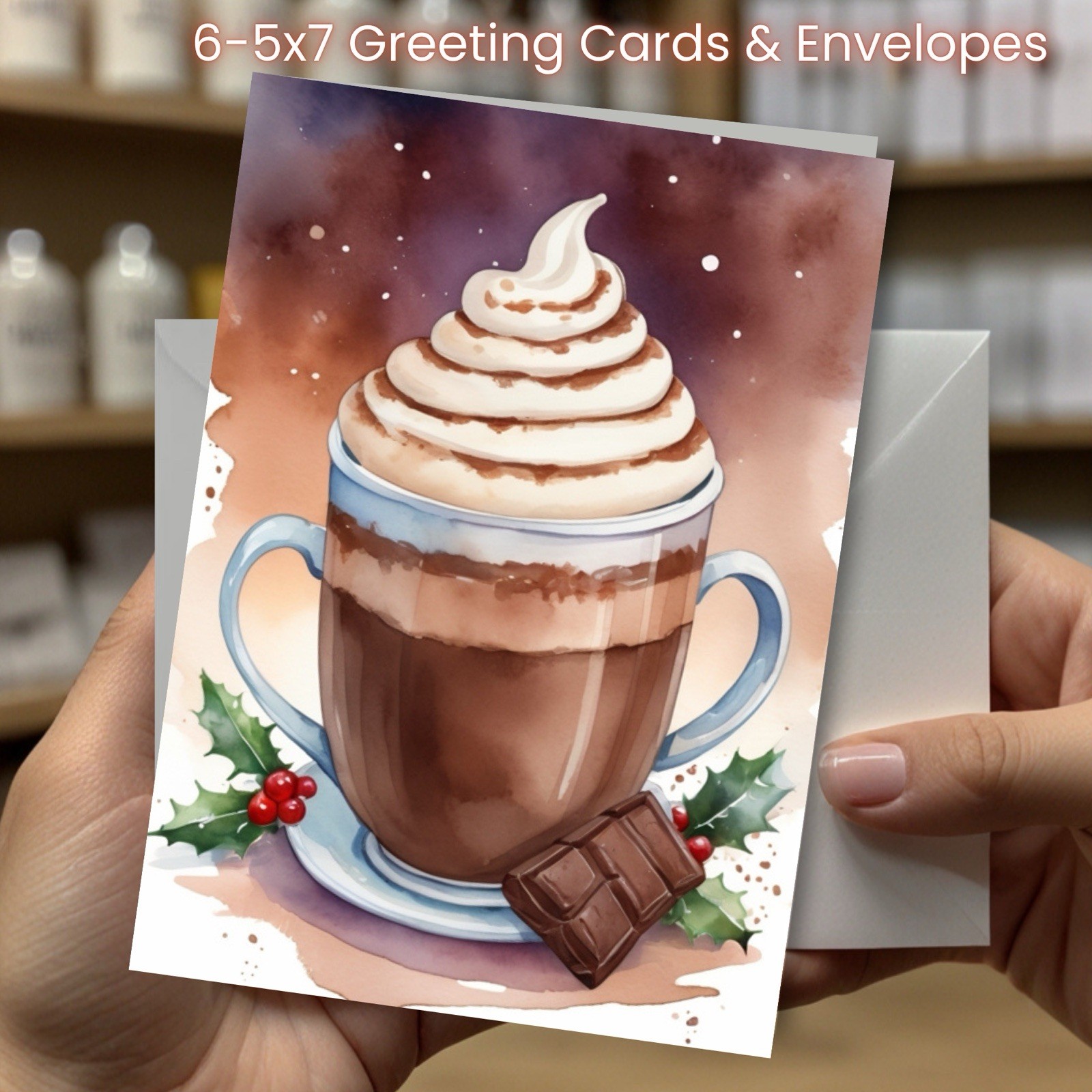 Christmas Greeting Cards w/ Envelope – Set of 6 -5×7 Cards & Envelopes L#072