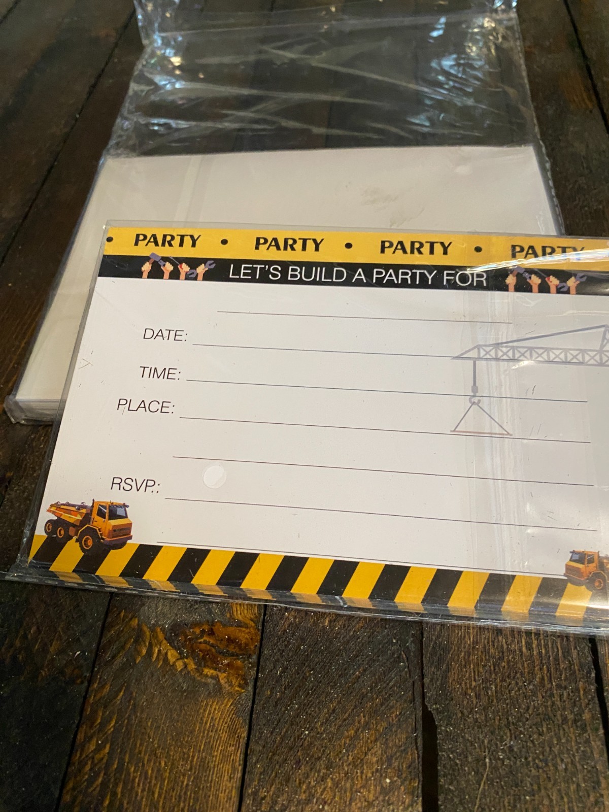 Builder Construction Birthday Party Invitation 30 Cards With 30 Envelopes