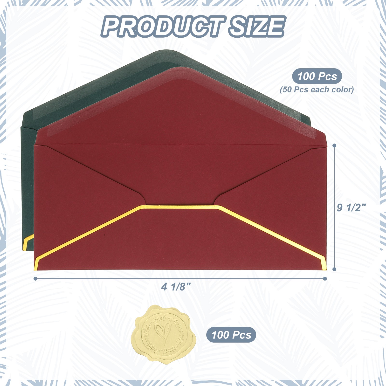 4 1/8 x 9 1/2 Inch Envelopes with Gold Border, 100 Pack V Flap, 2 Colors