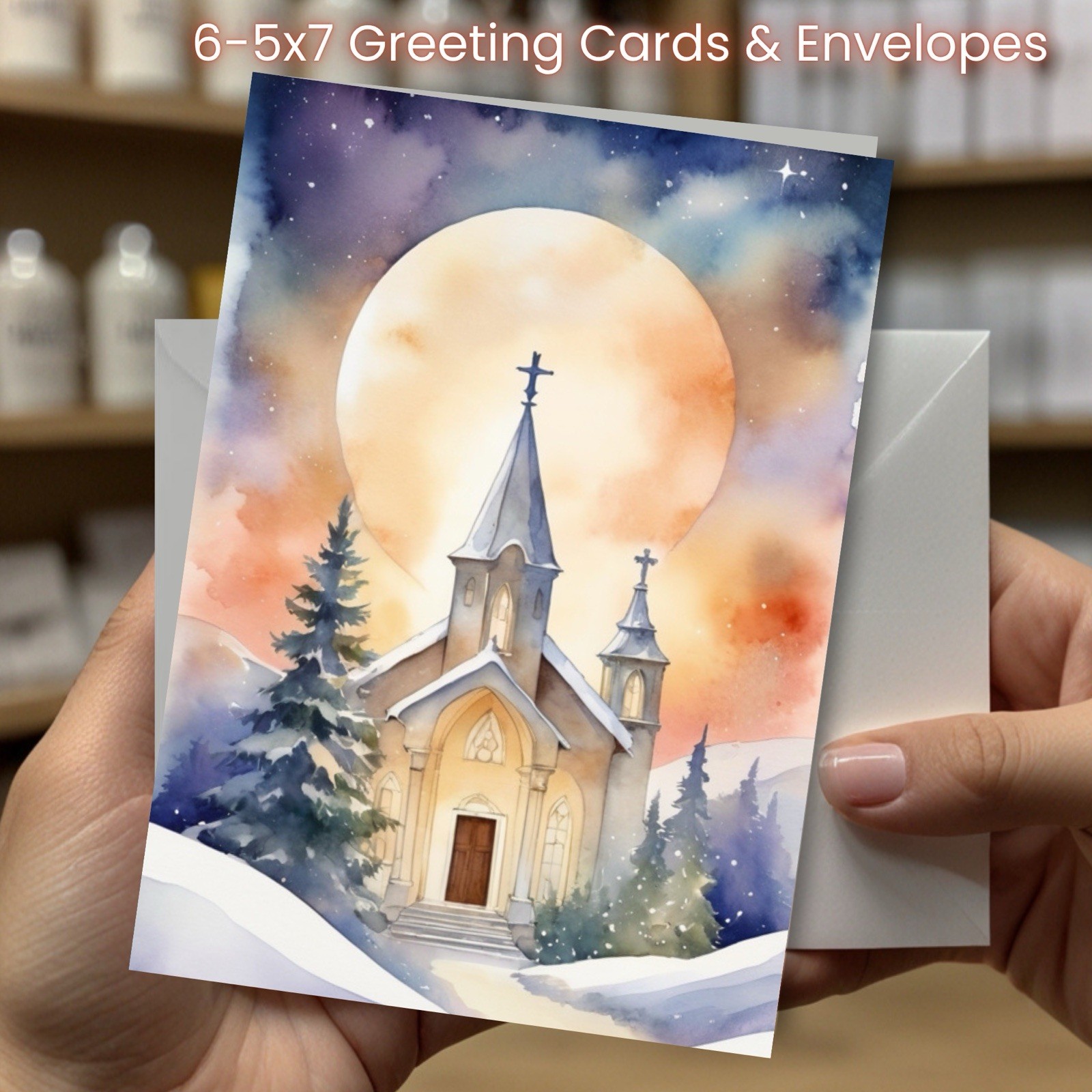 Christmas Greeting Cards w/ Envelope – Set of 6 -5×7 Cards & Envelopes L#039